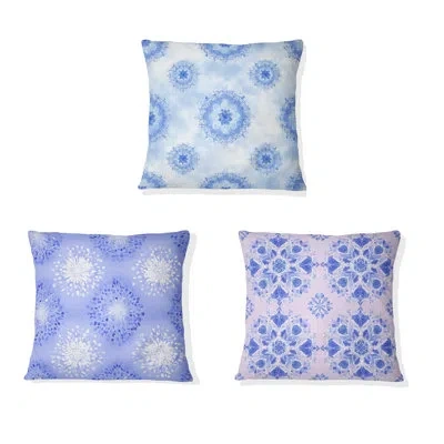 Design Art Blue And White Boho Mandala - Modern White Printed Throw Pillow In White;blue