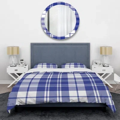 Design Art Blue And White Checked Tartan - Abstract Duvet Cover Set - Microfiber Polyester In White,blue