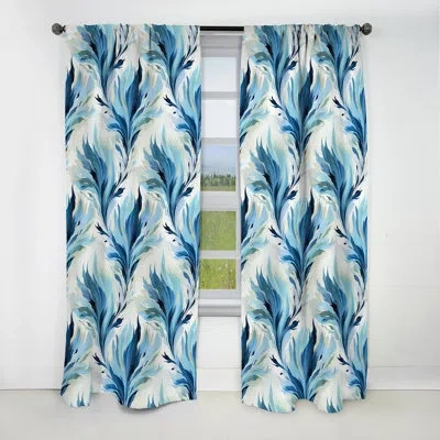Design Art Blue And White Coastal Ikat Breeze - Ikat Curtain - Blackout Ikat Curtain - 1 Panels In Blue;white