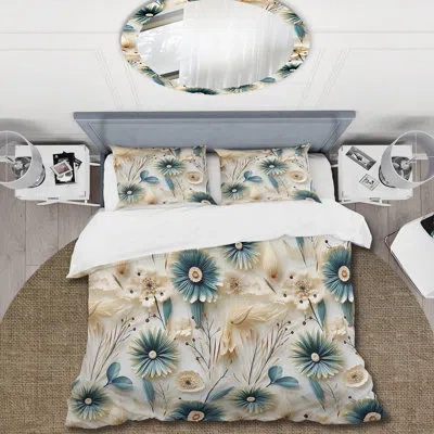 Design Art Blue And White Coastal Retreat Seashells I Duvet Cover Set In Blue;beige