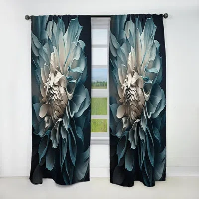 Design Art Blue And White Dahlia Flowers I - Floral Blackout Curtain - 1 Panel In Blue;white