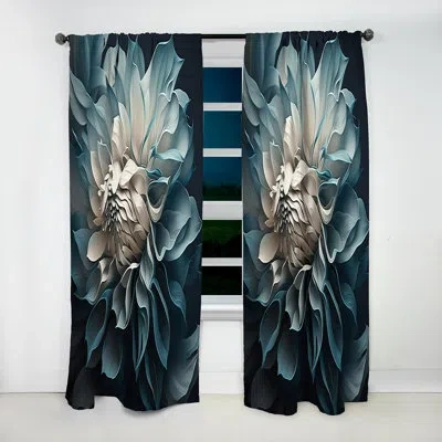 Design Art Blue And White Dahlia Flowers I - Floral Velvet Curtain - 1 Panel In Blue;white