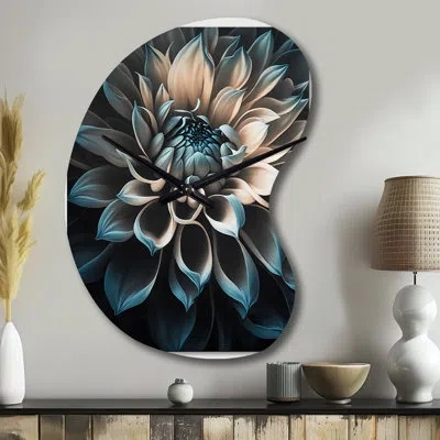 Design Art Blue And White Dahlia Flowers Iii - Dahlia Unique Shape Metal Wall Clock, Traditional Freeform Wall  In Blue;white