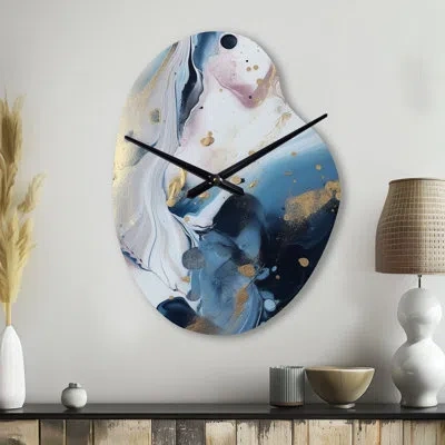 Design Art Blue And White Enigmatic Stones Ii - Marble Unique Shape Metal Wall Clock, Blue Asymmetrical Clock P