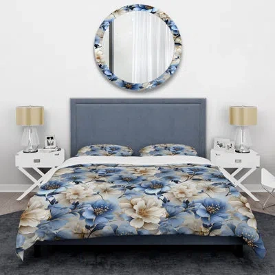 Design Art Blue And White Floral Dream Pattern Iii - Floral Duvet Cover Set In Blue;white