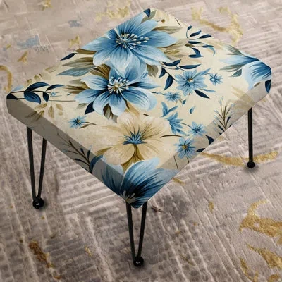 Design Art Blue And White Flowers Harmony - Floral Rectangle Ottoman