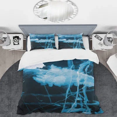 Design Art Blue And White Ice Structure I - Modern Duvet Cover Set - Microfiber Polyester In Blue,black