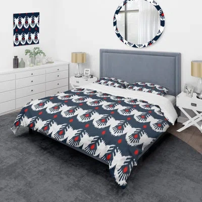 Design Art Blue And White Ikat Ogee Red/blue/white Microfiber Duvet Cover Set