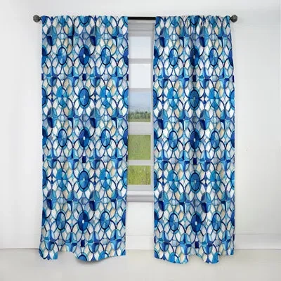 Design Art Blue And White Lattices Floral Tiles - Abstract Geometric Blackout Curtain - 1 Panels In Blue;white