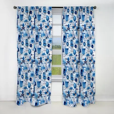 Design Art Blue And White Matrix Grid Iii - Abstract Curtain - Blackout Geometric Curtain - 1 Panels In Blue;white