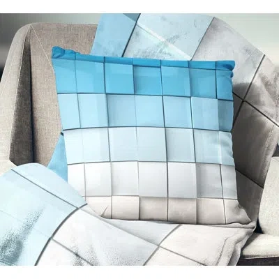 Design Art Blue And White Mosaic Cubes - Abstract Printed Throw Pillow