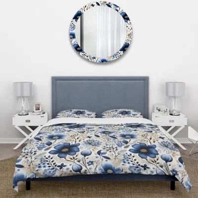 Design Art Blue & White Mystic Reverie Blooming Delights Ii - Floral Duvet Cover Set In Blue;white