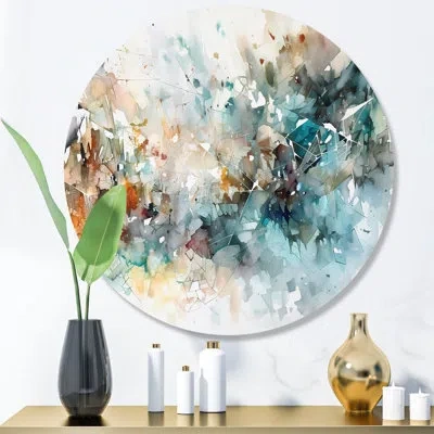 Design Art Blue And White Paint Eruption V - Blue Round Metal Wall Decor Print