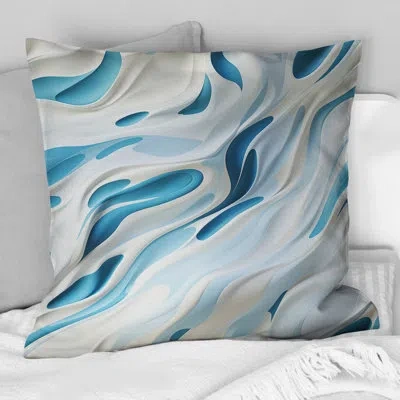 Design Art Blue And White Snowy Serenity - Printed Throw Pillow In Blue;white