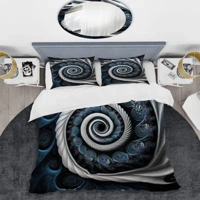Design Art Blue And White Stained Liquid Glass Ii - Modern Spiral Duvet Cover Set - Microfiber Polyester In Blue;white