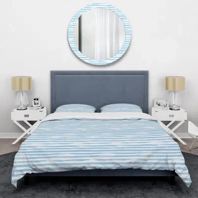 Design Art Blue And White Striped Pattern - Abstract Duvet Cover Set - Microfiber Polyester In Blue,white