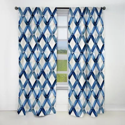 Design Art Blue And White Tiles Diamonds - Abstract Curtain - Blackout Geometric Curtain - 1 Panels In Blue;white