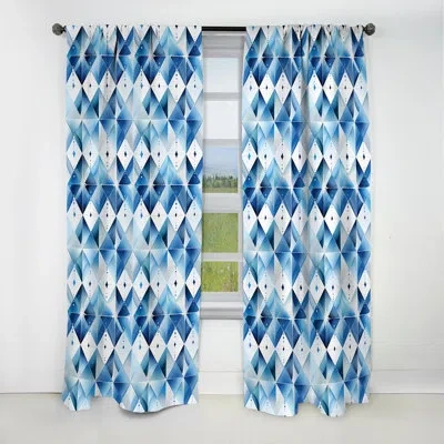Design Art Blue And White Tiles Diamonds I - Abstract Curtain - Blackout Geometric Curtain - 1 Panels In Blue;white