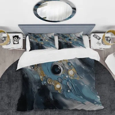 Design Art Blue And White Transcendent Brushstrokes Iii - Abstract Duvet Cover Set - Microfiber Polyester In Blue;white