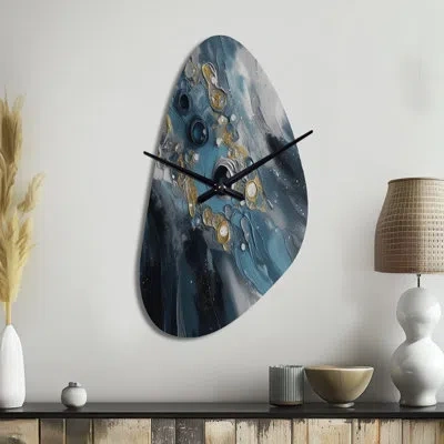 Design Art Blue And White Transcendent Brushstrokes Iii - Abstract Painting Asymmetrical Metal Wall Clock, Mode