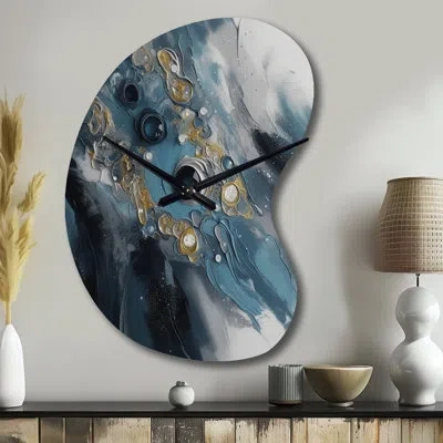 Design Art Blue And White Transcendent Brushstrokes Iii - Abstract Painting Unique Shape Metal Wall Clock, Mode In Blue;white