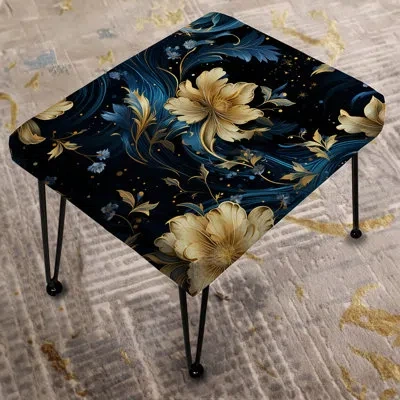 Design Art Blue And Yellow Cosmic Damask Whirls Ii - Damask Rectangle Ottoman