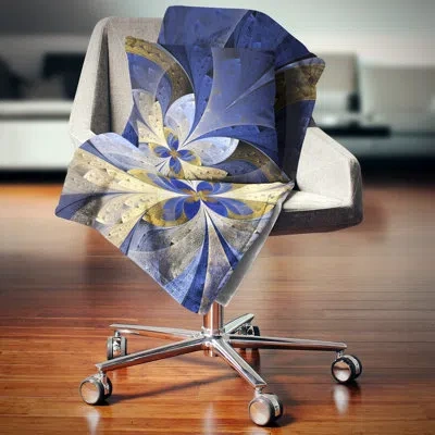 Design Art Blue And Yellow Large Fractal Pattern - Floral Printed Pillow