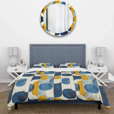 Design Art Blue And Yellow Midcentury Geometry - Midcentury Duvet Cover Set In Blue;yellow