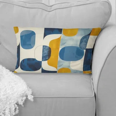 Design Art Blue And Yellow Midcentury Geometry - Midcentury Lumbar Pillow In Blue;yellow