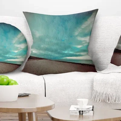 Design Art Blue Baltic Beach In Fall With Clouds - Sea & Shore Printed Pillow In Blue;white