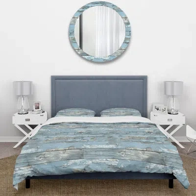 Design Art Blue Beige Country Rustic Wood I - Country Duvet Cover Set In Blue;beige