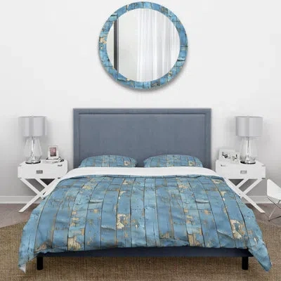 Design Art Blue Beige Country Rustic Wood Iii - Country Duvet Cover Set In Blue;beige