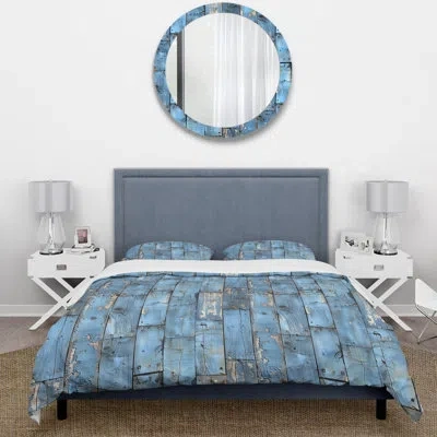 Design Art Blue Beige Country Rustic Wood Iv - Country Duvet Cover Set In Blue;beige