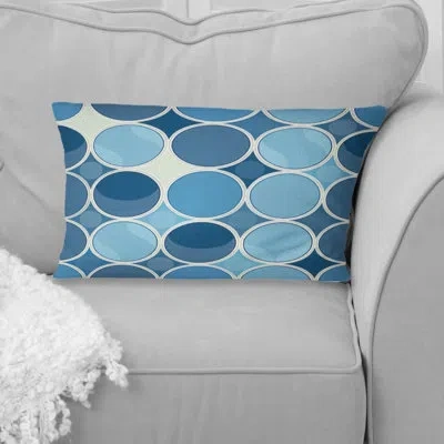 Design Art Blue Beige Midcentury Circles Iii - Midcentury Lumbar Pillow In Blue;beige