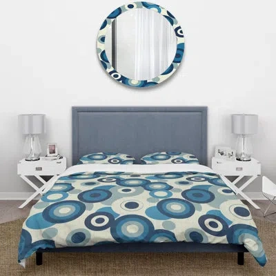 Design Art Blue Beige Midcentury Circles Iv - Midcentury Duvet Cover Set In Blue;beige