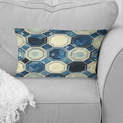 Design Art Blue Beige Midcentury Ii - Midcentury Lumbar Pillow In Blue;beige
