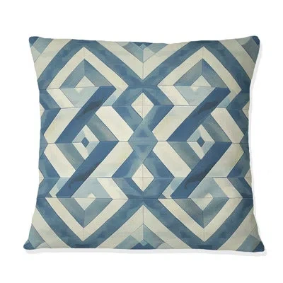 Design Art Blue Beige Midcentury Tile Dream I - Midcentury Throw Pillow In Blue;beige