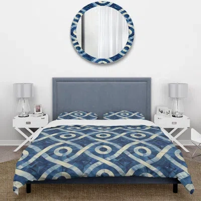 Design Art Blue Beige Midcentury Tile Dream Iii - Midcentury Duvet Cover Set In Blue;beige