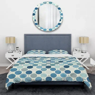 Design Art Blue Beige Polka Dot Delight I - Glam Duvet Cover Set In Blue;beige