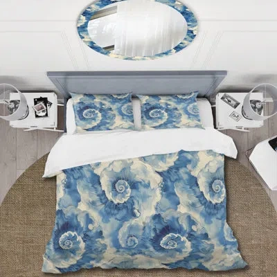 Design Art Blue Beige Shibori Spirals Pattern I - Chinese Traditional Duvet Cover Set In Blue;beige