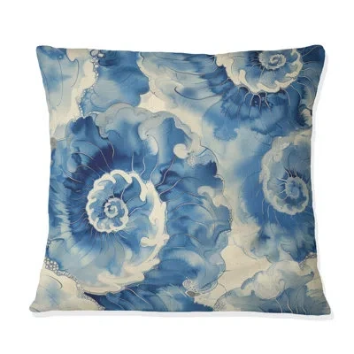 Design Art Blue Beige Shibori  Spirals Pattern I - Chinese Traditional Throw Pillow In Blue;beige