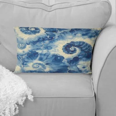 Design Art Blue Beige Shibori  Spirals Pattern V - Chinese Traditional Lumbar Pillow In Blue;beige