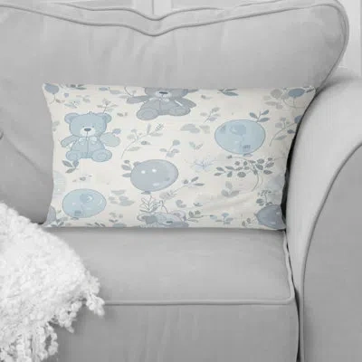 Design Art Blue Beige Vintage Baby Teddy Wallpaper I - Vintage Lumbar Pillow In Blue;beige