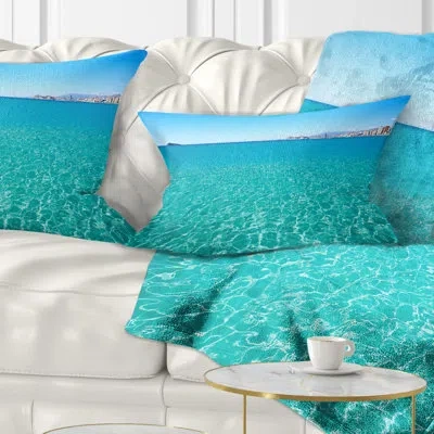 Design Art Blue Benidorm Levante Beach - Sea & Shore Printed Pillow