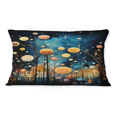 Design Art Blue Black Abstract Odyssey - Abstract Botanicals Printed Throw Pillow In Blue;black