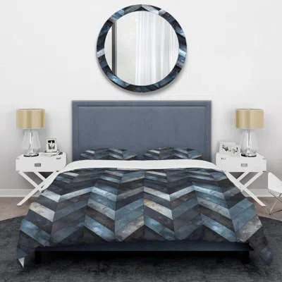 Design Art Blue Black Chevron Print - Modern Duvet Cover Set In Blue;black