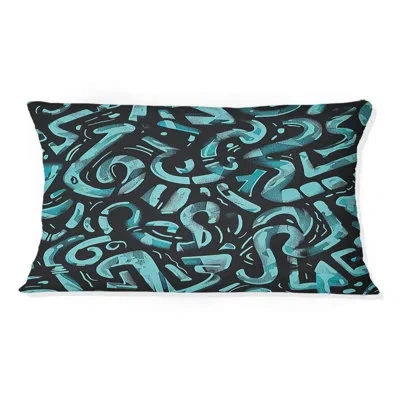 Design Art Blue Black  Geometric Grid Graphiti - Geometric Grid Lumbar Pillow In Blue;black