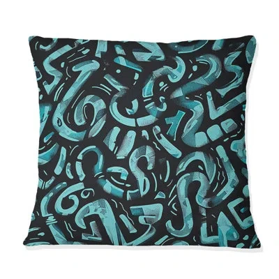 Design Art Blue Black  Geometric Grid Graphiti - Geometric Grid Throw Pillow In Blue;black