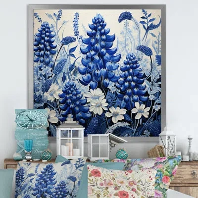 Design Art Blue Bonnets Floral Collage Ii - Blue Bonnets Canvas Print Fdp107245 In Silver