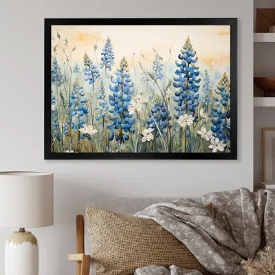 Design Art Blue Bonnets Meadow Simplicity Ii - Blue Bonnets Wall Decor Fdp107195 In Black